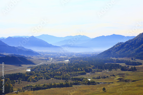 Altai mountain landscape, panorama autumn landscape background, fall nature view