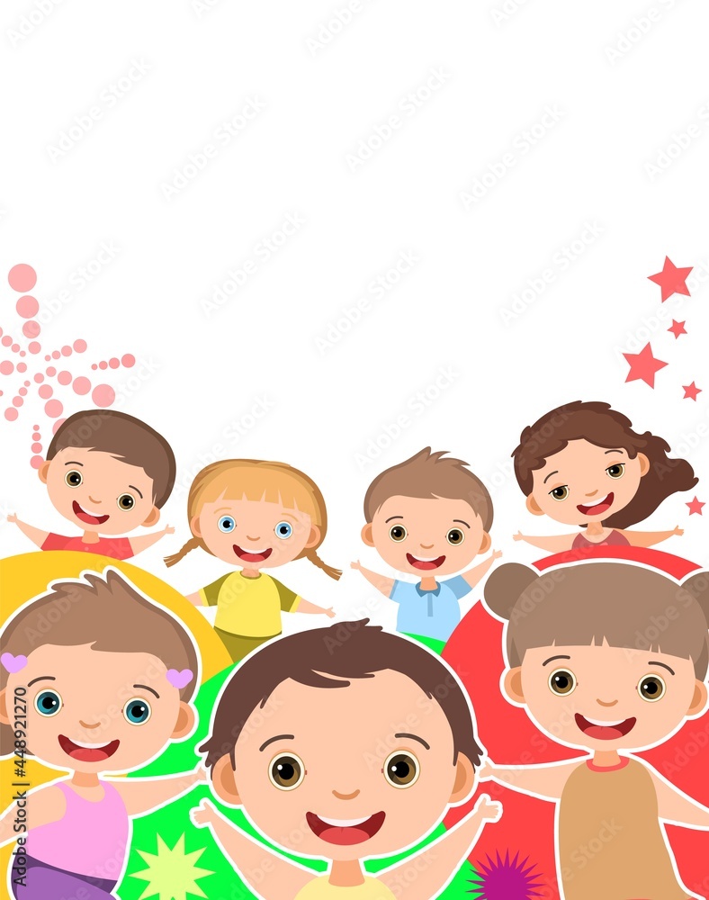 Children are joy. Frame. Happy childhood. Little boys and girls. Kid are having fun. Nice kid. Cartoon style. Isolated on white background. Vector Children are joy. Frame. Happy childhood. Little boys and girls. Kid are having fun. Nice kid. Cartoon style. Isolated on white background. Vector