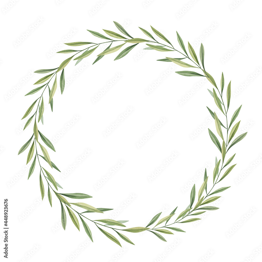 Watercolor olive branches wreath, frame isolated on white background. Watercolor olive branches wreath, frame isolated on white background.