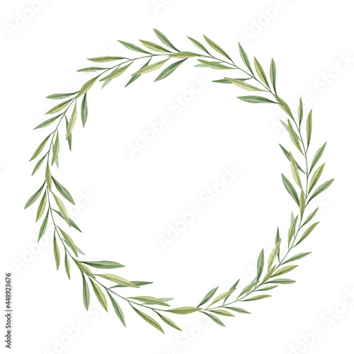 Watercolor olive branches wreath  frame isolated on white background. 