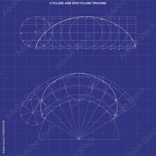 cycloid and epicycloid tracing on technic background photo