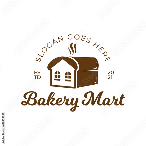 toast bread bakery shop with house mart market vintage retro logo design