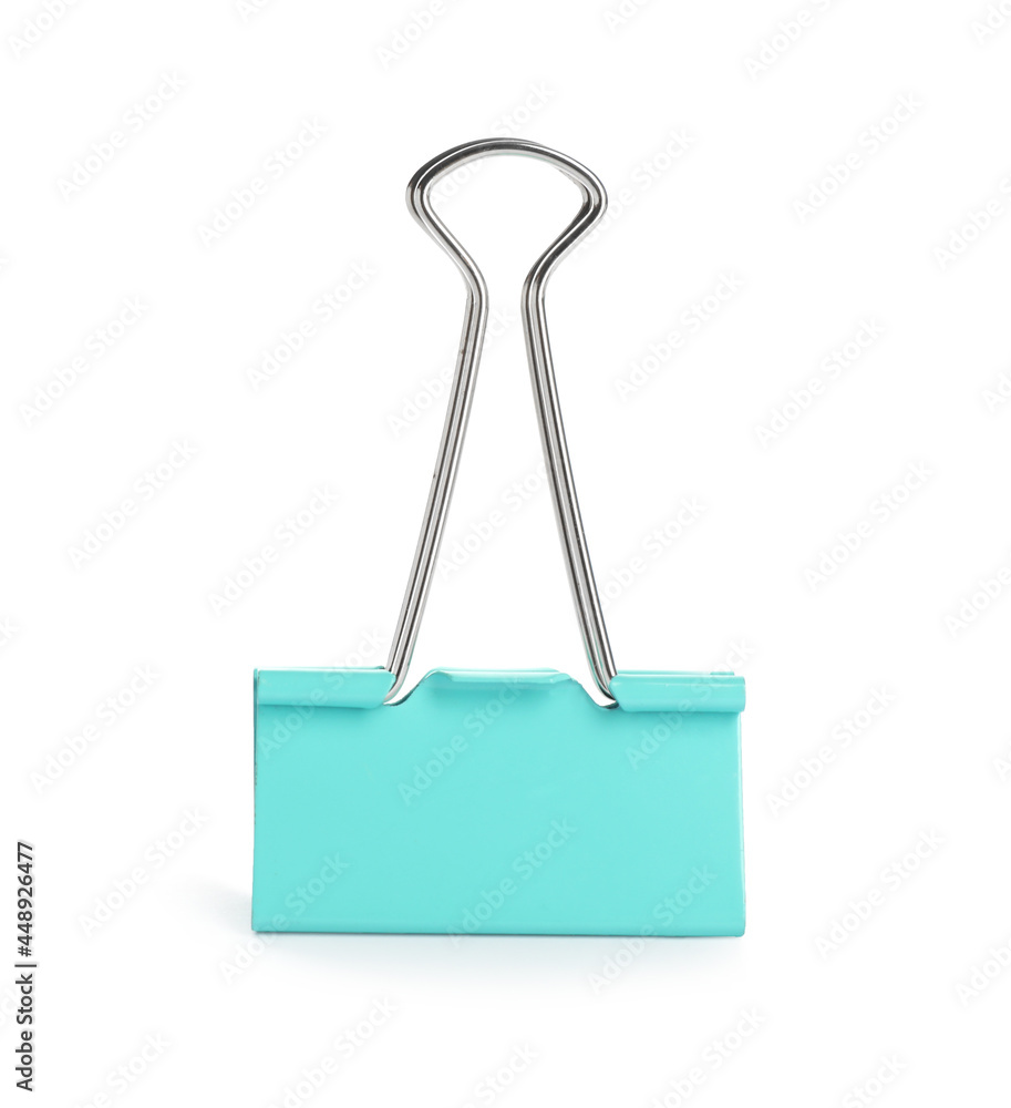 Turquoise binder clip isolated on white. Stationery Turquoise binder clip isolated on white. Stationery