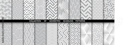 Geometric set of seamless gray and white patterns. Simple vector graphics.