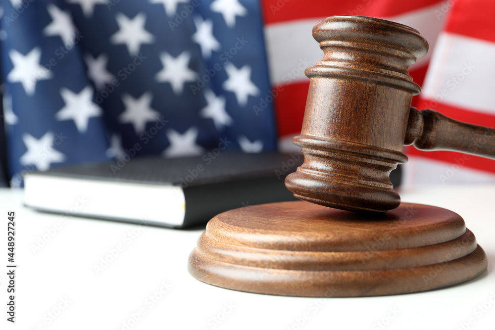American law concept with judge gavel on white table