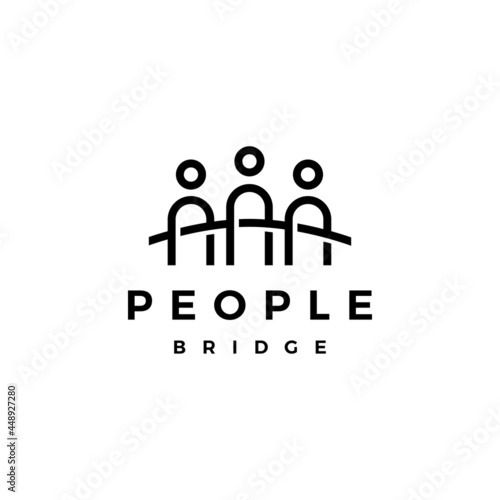 people bridge group three 3 community family connection team work construction logo vector icon illustration
