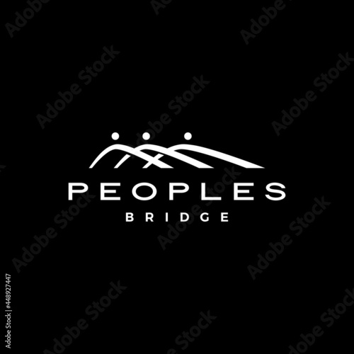 people bridge group three 3 community family connection team work construction logo vector icon illustration