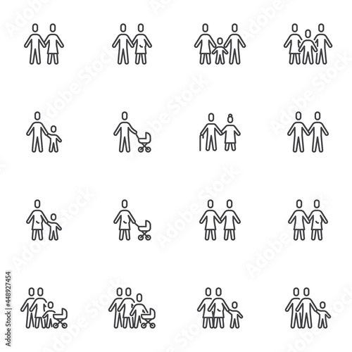 Family and relationship line icons set