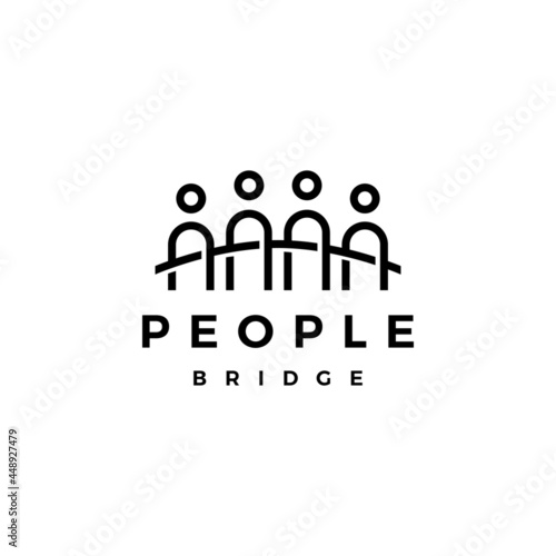 people bridge group four 4 community family connection team work construction logo vector icon illustration