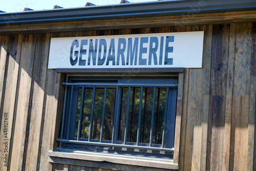 gendarmerie text sign means in french Police military station on wall building office