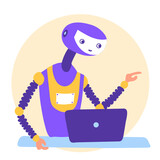 Chat bot robot, Cartoon flat illustration. Customer support Technology Communication concept.