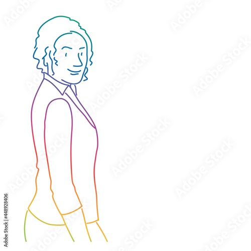 Young woman turning around and smiling.