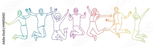 People jumping. Inspiration people group with ideas.