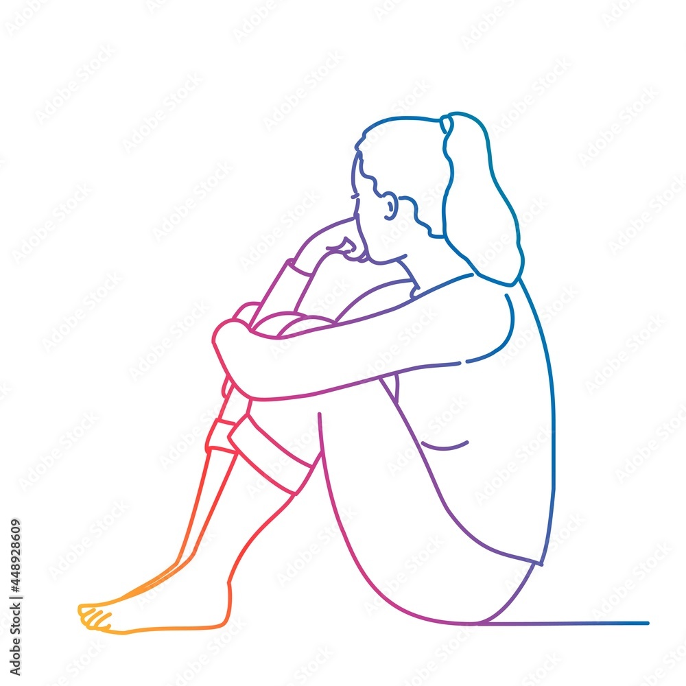Sad woman sitting on the floor and thinking. Sad woman sitting on the floor and thinking.