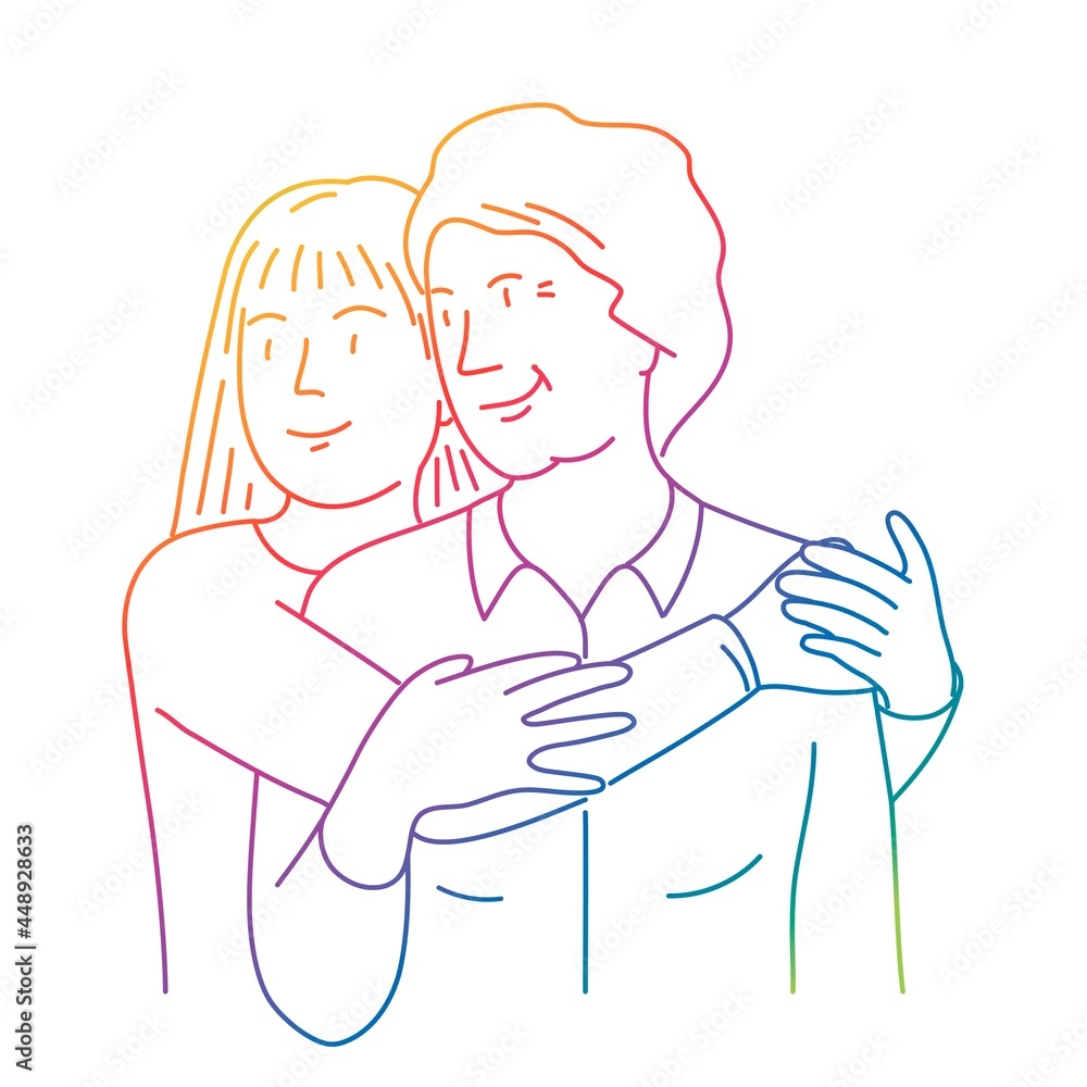 Young girl hugs an elderly woman. Rainbow color. Young girl hugs an elderly woman. Rainbow color.