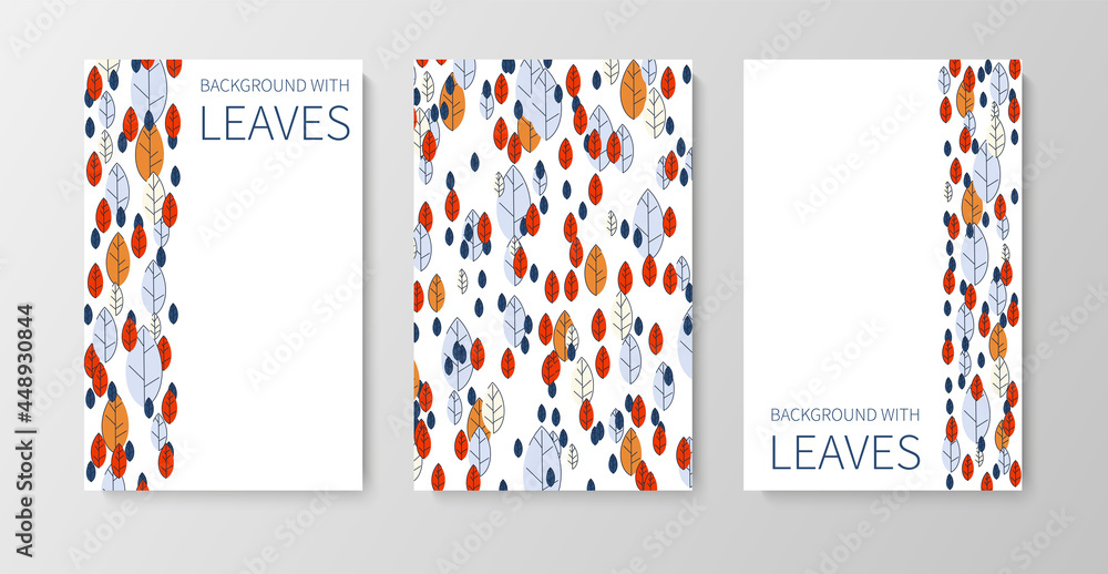 A set of posters for advertising, invitations, cards from colorful leaves. Autumn background for sales, congratulations. Geometric flat design. Place for your text. Vector illustration