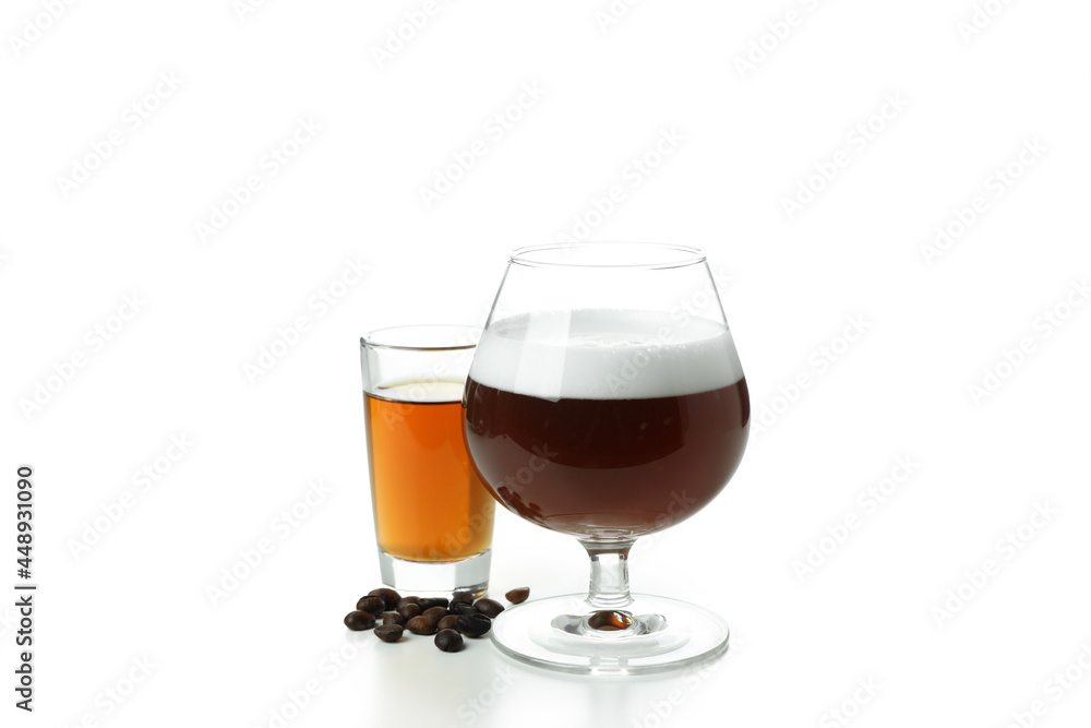 Concept of making Irish coffee isolated on white background Concept of making Irish coffee isolated on white background