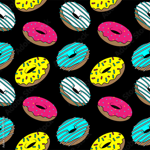 pattern seamless donuts colorful eat black background print multicolor