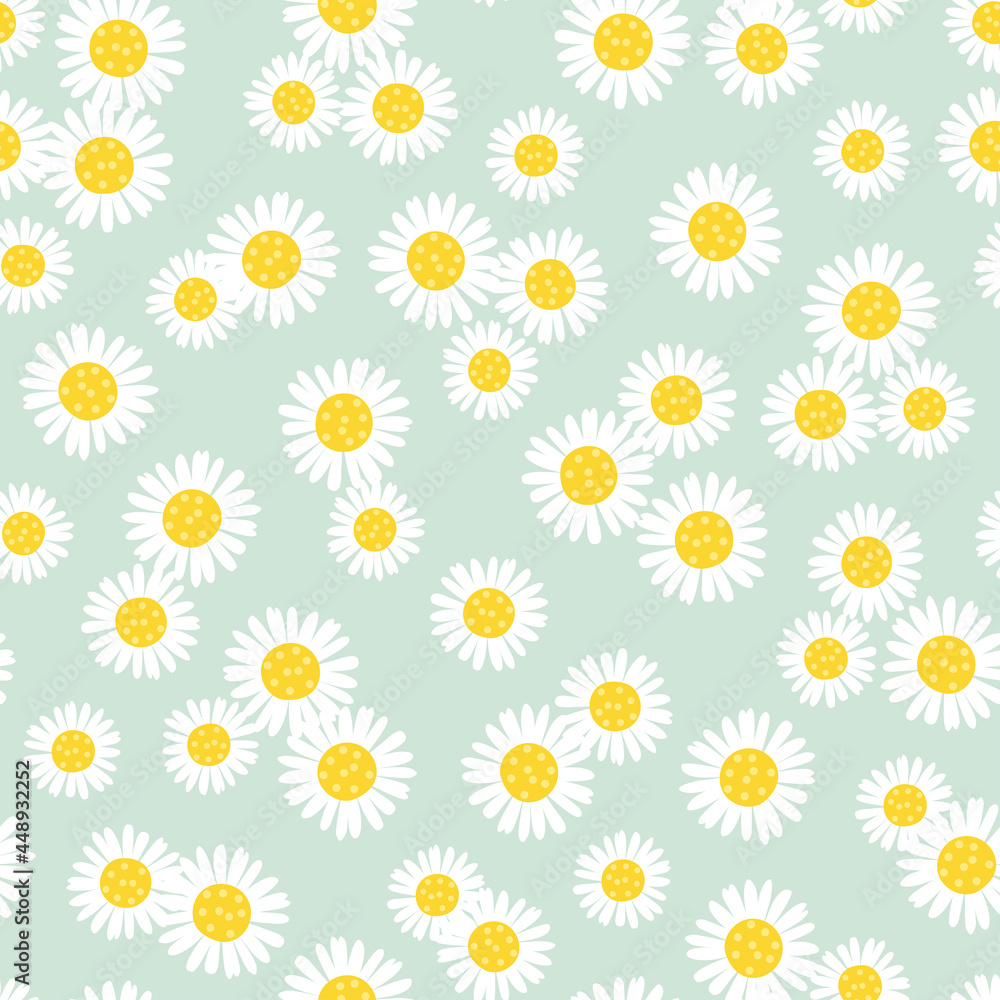 Daisy flower seamless pattern on mint background. Chamomile design. Vector illustration Daisy flower seamless pattern on mint background. Chamomile design. Vector illustration