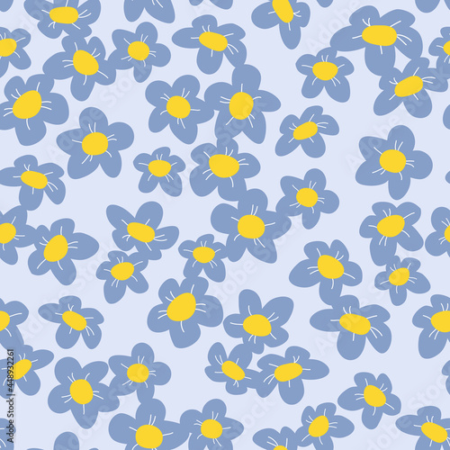 Forget-me-not flower seamless pattern on blue background. Vector illustration