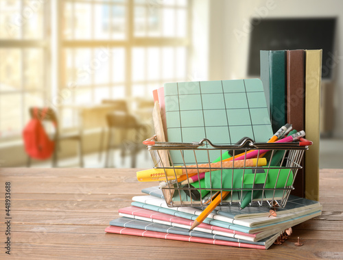 School supplies on desk in ...