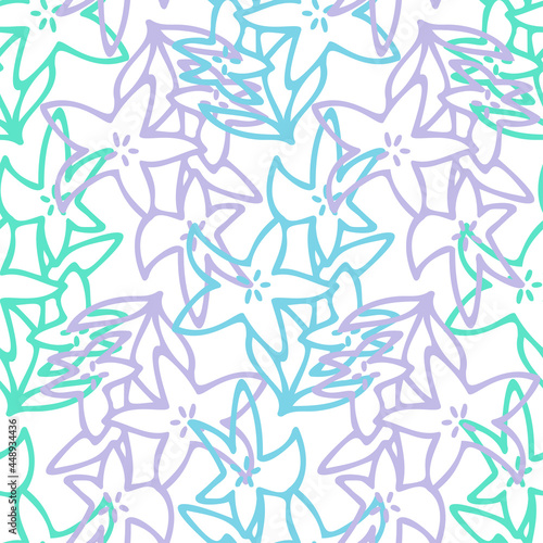 Vector seamless pattern colorful design of abstract lined flowers in blue tones © Asya Lapteva