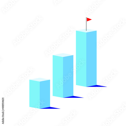 Business concept of goals for success, achievement with a red flag. Vector isometric diagram illustration isolated on white background.