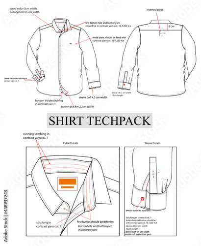 shirt tech pack, spec sheet, shirt technical details, shirt spec sheet, tech packs, men's shirt tech pack, women's shirt tech pack