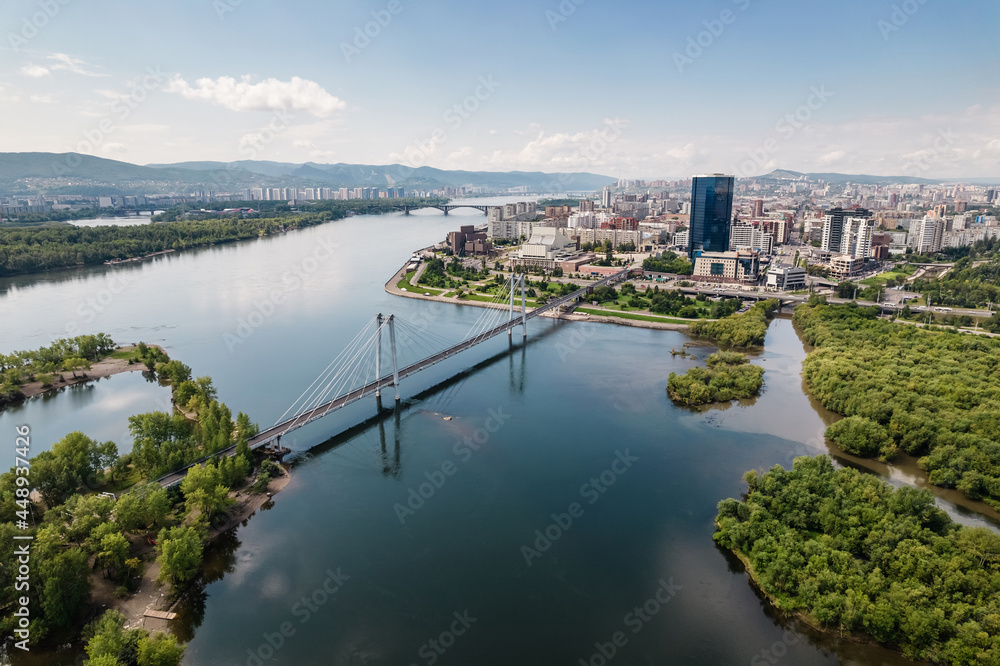 Fototapeta premium , suspension bridge over the river