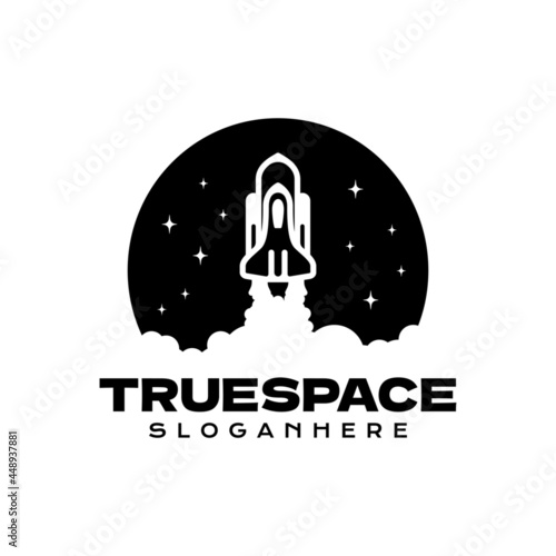 Space craft launch shilhouete vector illustration negative space logo design inspiration