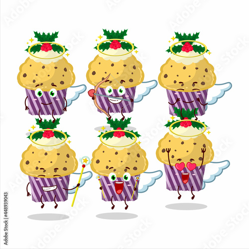 Cupcake with holly berry cartoon designs as a cute angel character