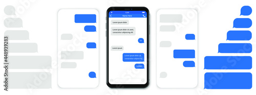 Text Messaging. Smartphone, Mobile Phone Template realistic vector illustration. Speech Bubble. Discussion.