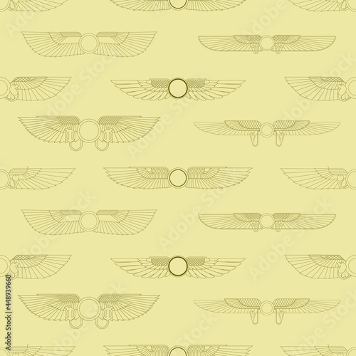 Seamless pattern with ancient egyptian symbol Winged sun for your project
