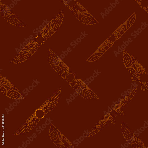 Seamless pattern with ancient egyptian symbol Winged sun for your project