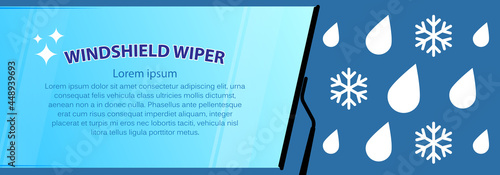 Brushes and clean car windshield. Concept for cleaning products, screen wash, polish, nano-coatings against dirt and snow. Web banner with place for text