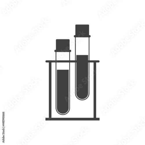 Rack with test tubes and liquid inside. Vector illustration and drawing on blank background.