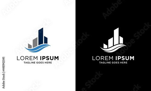 Building finance Logo Design, Home Beach logo water design, Resort Real Estate Beach Logo Design, cottage wave Logo Icon, sea, vacation, hotel Ocean Logo, summer vacation sea trip.