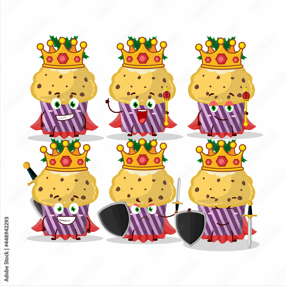 Fototapeta premium A Charismatic King cupcake with holly berry cartoon character wearing a gold crown