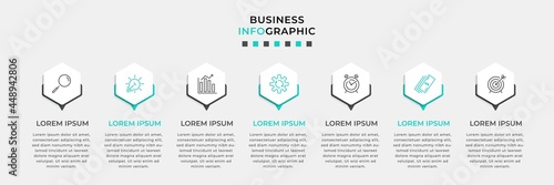 Vector Infographic design business template with icons and 7 options or steps. Can be used for process diagram, presentations, workflow layout, banner, flow chart, info graph