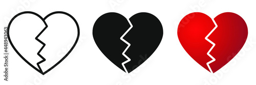 Set of black and red broken heart shaped symbols. Collection of vector heart icons for web site, sticker, love logo and Valentines day.