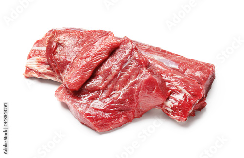 Raw beef brisket on white background