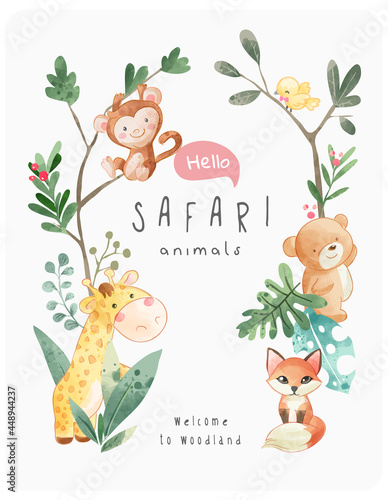 safari cute animal frame vector illustration 
