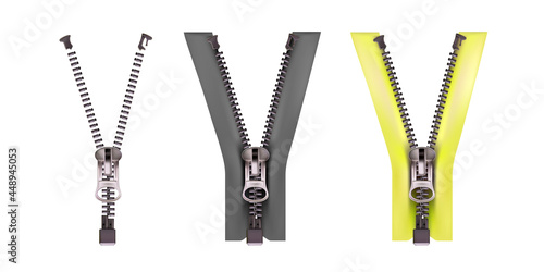 Accessories for bags. Zipper closure. 3d vector illustration