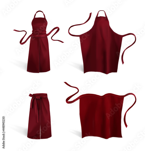 Foto Red apron set. Mockup. Vector illustration.