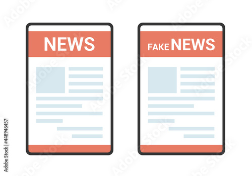 Flat design illustration of tablet with newsletter on the screen. Lettering News and Fakenews on a white background, vector