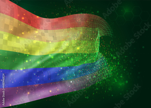 rainbow on vector 3d flag on green background with polygons and data numbers