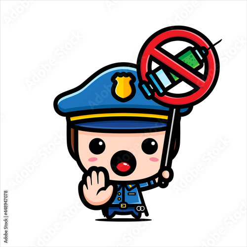 cute police character vector design holding no drugs sign