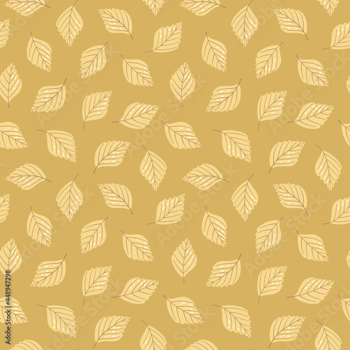 Hand-drawn seamless pattern with autumn leaves. Colorful seasonal illustration for paper and gift wrap. Fabric print design. Creative stylish background. © Elena