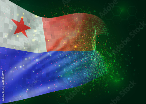 Chile, on vector 3d flag on green background with polygons and data numbers