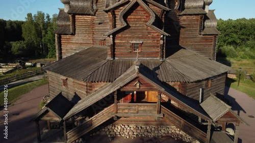 Flight over the Intercession Church in the ethno park Bogoslovka estate.